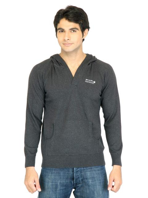 Spykar Men Solid Charcoal Sweaters