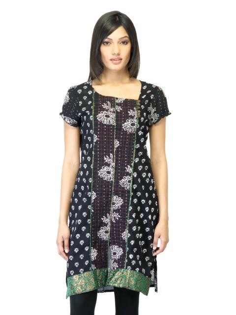 Mother Earth Women Printed Black Kurta