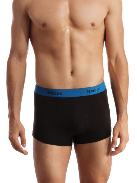 Hanes Men Black Modern Duo Dry Cotton Stretch Trunks