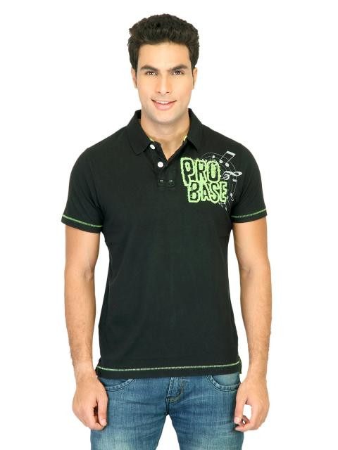 Probase Men Solid Black  Polo T-shirts