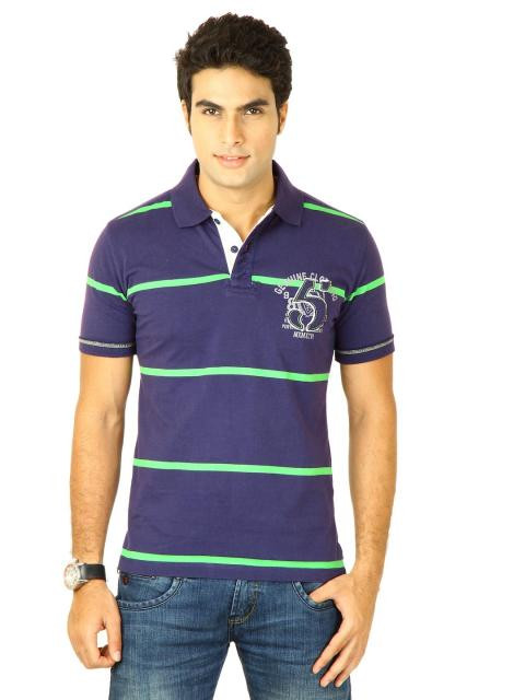 Status Quo Men Stripes Purple Tshirts