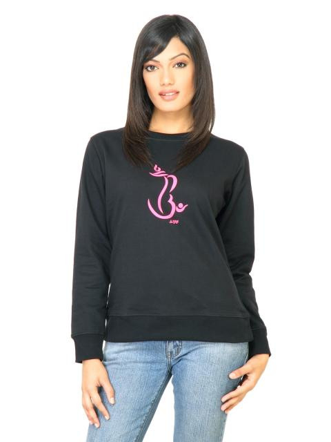 Urban Yoga Women Printed Black Sweatshirt