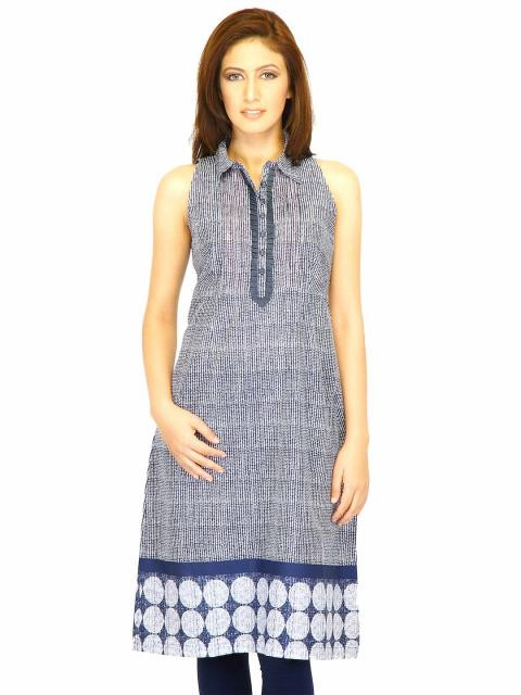 W Women Printed Navy Blue Kurtas
