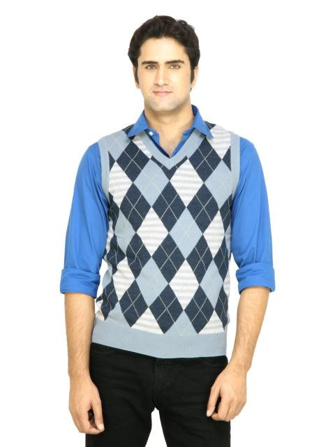 Arrow Men Blue Check Sweater