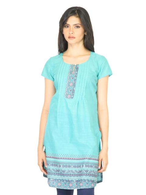 W Women Solid Sea Green Kurta