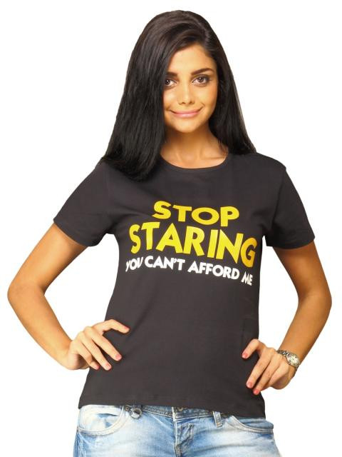 Myntra Women's Stop Staring Navy Blue T-shirt