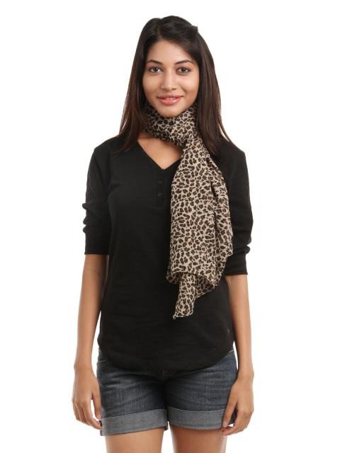 Femella Women Brown Leopard Print Scarf