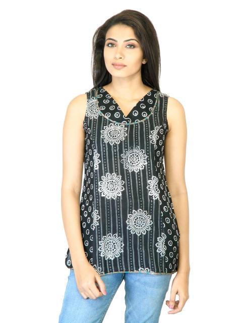 Mother Earth Women Black Printed Kurti