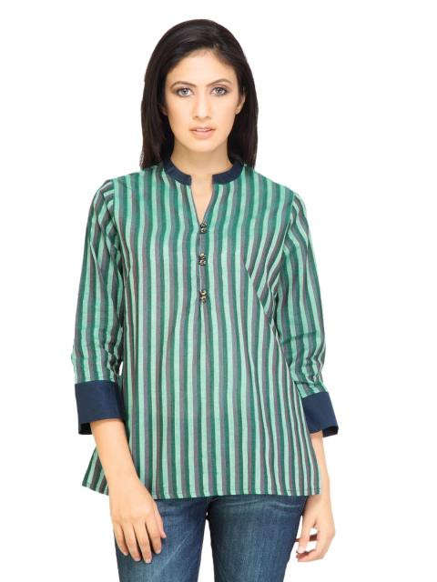 Mother Earth Women Stripes Green Kurtis