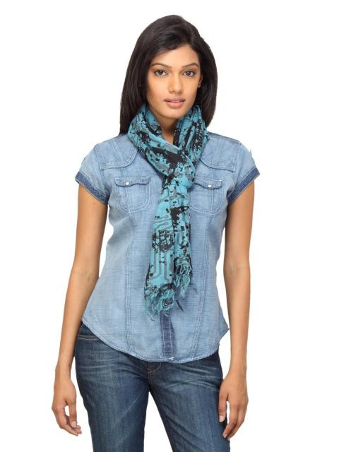 Femella Women Printed Blue Scarf