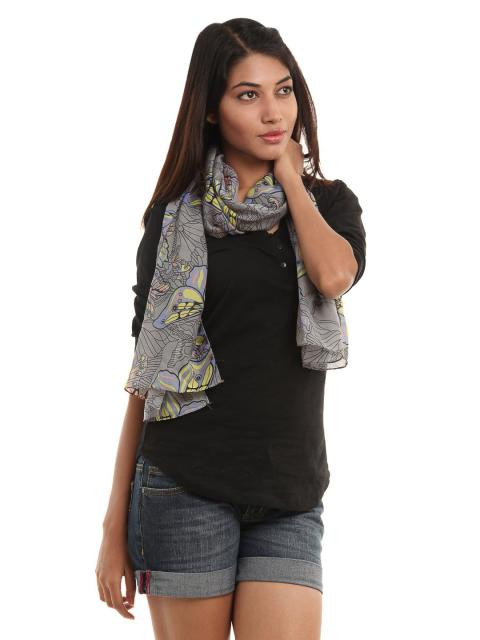 Femella Women Grey & Blue Butterfly Scarf