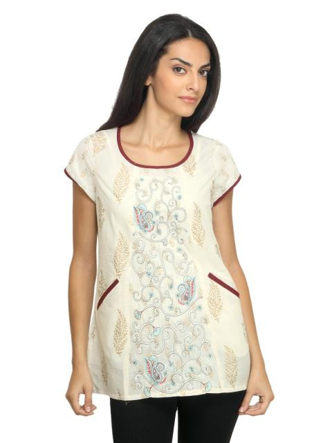 Mother Earth Women Printed Off White Kurti