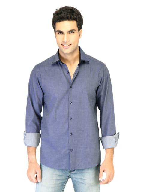 United Colors of Benetton Men Solid Blue Shirts
