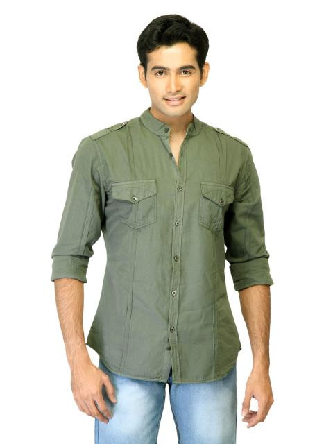United Colors of Benetton Men Solid Green Shirts