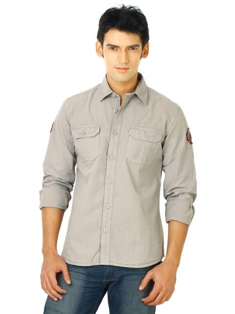 Flying Machine Men FS Solid Grey Shirts