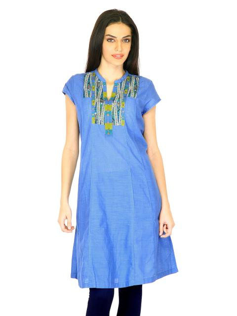 W Women Solid Blue Kurtas