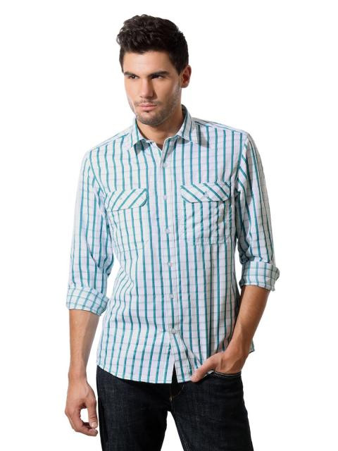 John Players Men Blue Check Shirt