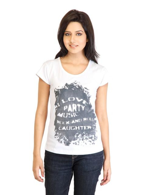 Tokyo Talkies Women Printed White T-shirt
