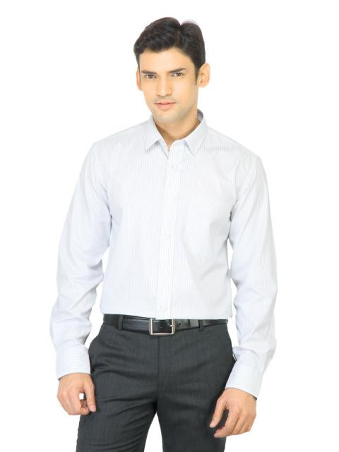 Mark Taylor Men White & Navy Striped Shirt