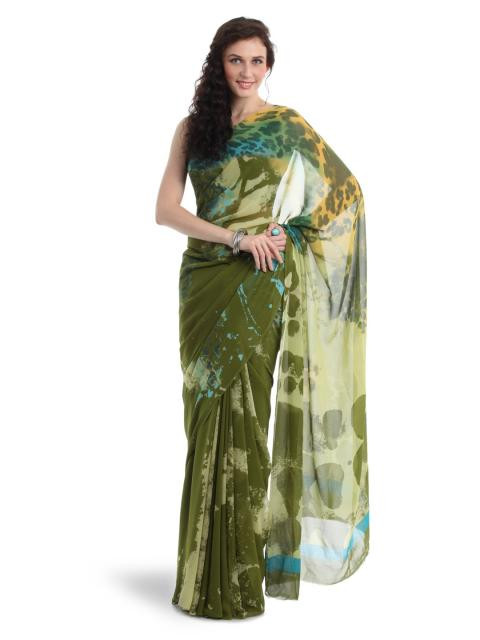 Satya Paul Green Printed Saree