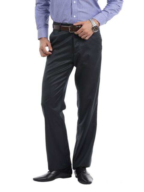 Mark Taylor Men Charcoal Black Striped Trousers