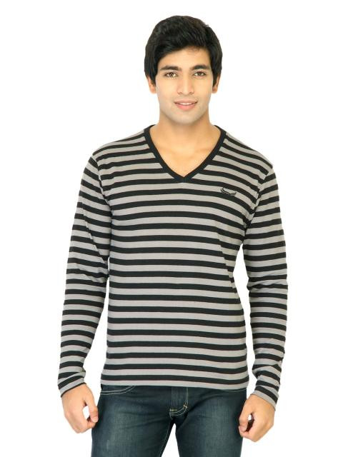 Flying Machine Men Stripes Grey Tshirts