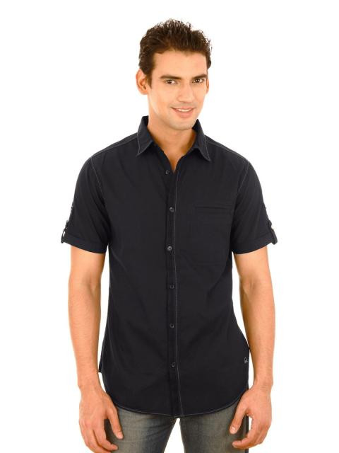 United Colors of Benetton Men Solid Black Shirts