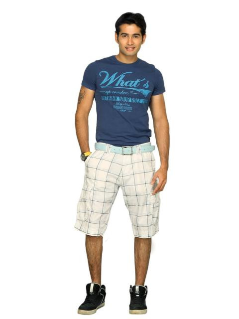 s.Oliver Men's Blue Black Stripes White Short