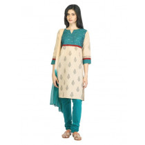 Vishudh Women Beige & Green Printed Churidar Kurta with Dupatta