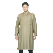 Fabindia Men Striped Olive Tussar Kurta