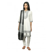 Biba Women White Embroidered Churidar Kurta with Dupatta
