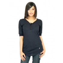 United Colors of Benetton Women Solid Navy Blue Top
