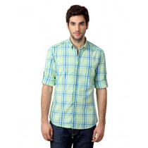 John Players Men Check Green Shirt