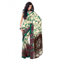 Prafful Cream & Purple Printed Sari