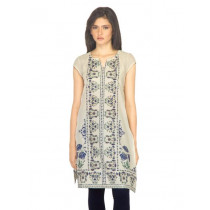W Women Block Print Off White Kurta