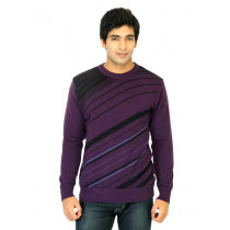Flying Machine Men Stripes Purple Sweaters