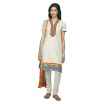 Biba Outlet Women Cream-Coloured Printed  Churidar Kurta with Dupatta