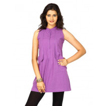W Women Mandarin Neck Sleeveless Purple Top