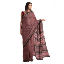 Fabindia Burgundy Silk Hand Printed Sari