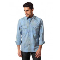 John Players Men Check Blue Shirt