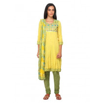 Biba Women Yellow & Green Printed Churidar Kurta with Dupatta