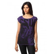 Flying Machine Women Cotton Purple T-shirt