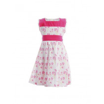 Gini and Jony Girls Printed White & Pink Dress
