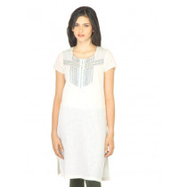 W Women Thread Work Off White Kurta