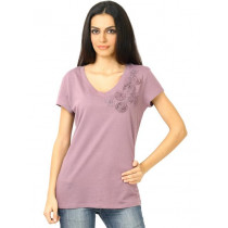 United Colors of Benetton Women Applique Work Purple T-shirt