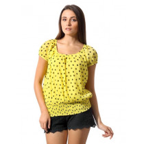 ONLY Women Crepe Printed Yellow Top