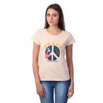 Myntra Women Peach Peace Love Chocolate T-shirt