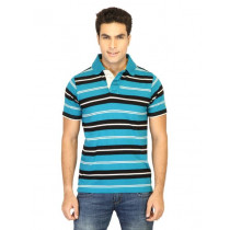 Basics Men Blue Striped T-shirt