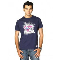 Proline Men Navy Printed Round Neck T-shirt