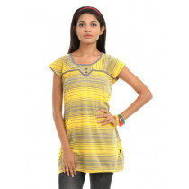 109F Women Yellow & Grey Striped Tunic